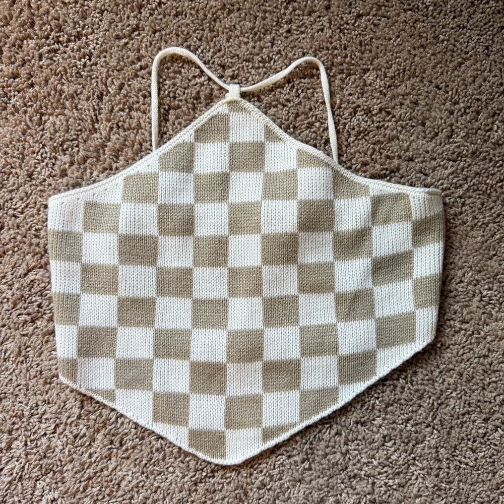 Checkered Knit Halter Top